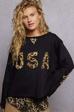 POL Round Neck Long Sleeve French Terry Sweatshirt with USA Letter Animal Patch - Trendsi - Flyclothing LLC