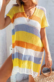 Slit Color Block V-Neck Cover-Up - Trendsi - Flyclothing LLC