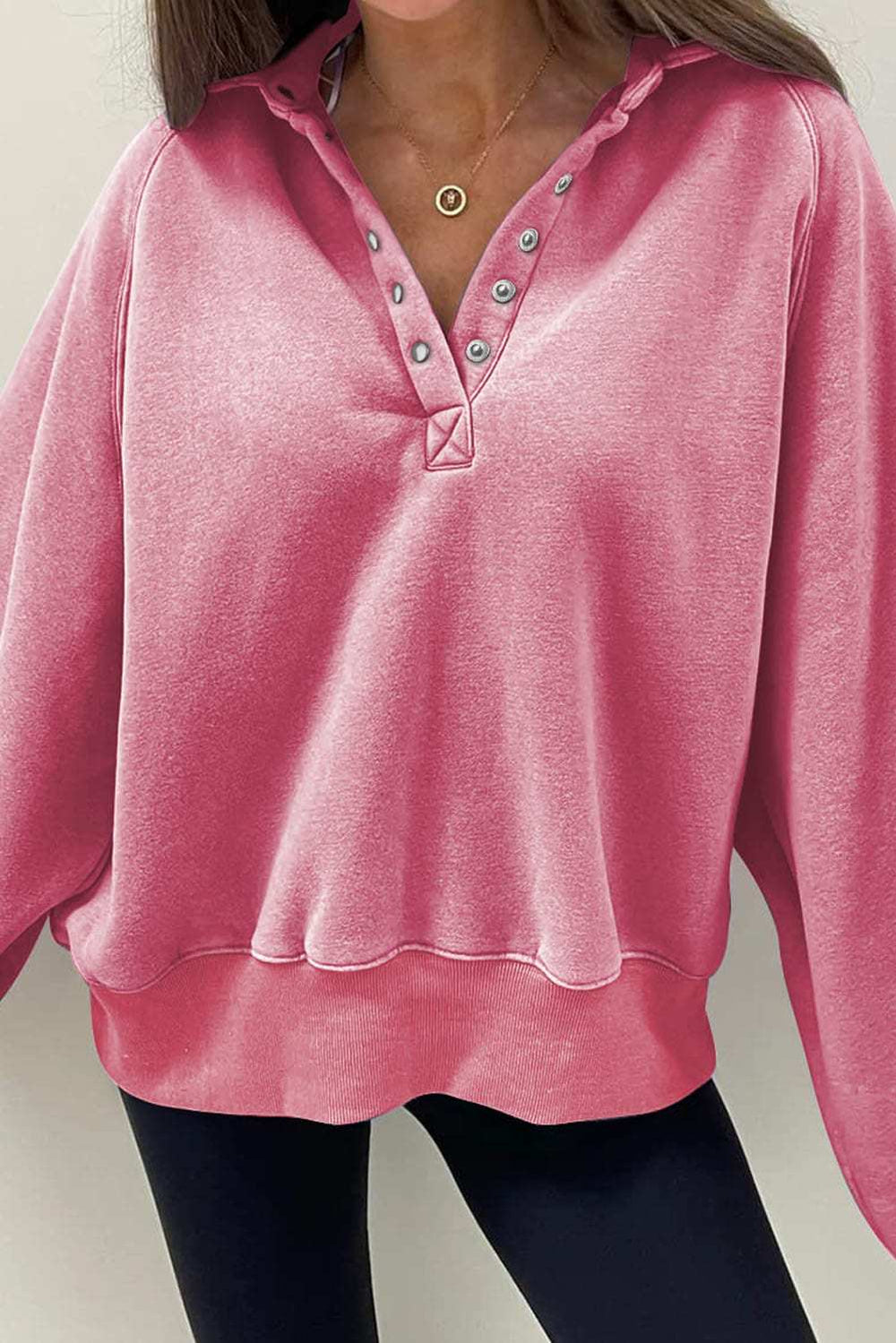 Half Snap Long Sleeve Sweatshirt - Trendsi - Flyclothing LLC