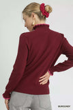 Umgee Ribbed Round Neck Sweater with Ruffle Contrast Trim - Trendsi - Flyclothing LLC