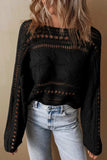 Cable-Knit Openwork Long Sleeve Sweater - Trendsi - Flyclothing LLC