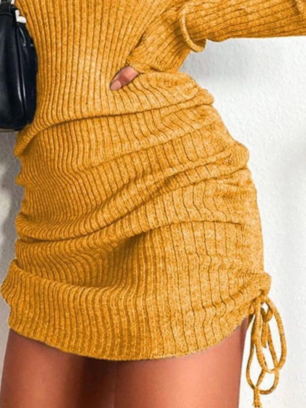 Full Size Ribbed Knit Drawstring Bodycon Sweater Dress Plus Size - Trendsi - Flyclothing LLC