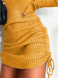 Full Size Ribbed Knit Drawstring Bodycon Sweater Dress Plus Size - Trendsi - Flyclothing LLC