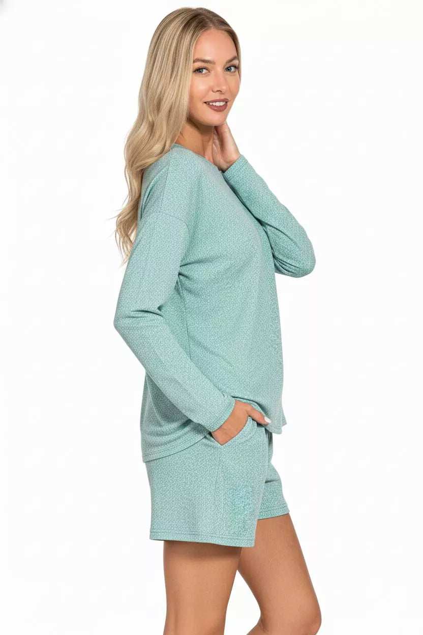 Zenana Soft Melange Long Sleeve Tee and Shorts Set - Trendsi - Flyclothing LLC