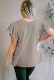 Plus Size Eyelet Round Neck Short Sleeve Blouse - Trendsi - Flyclothing LLC