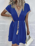 Full Size Tassel V-Neck Short Sleeve Dress Plus Size - Trendsi - Flyclothing LLC