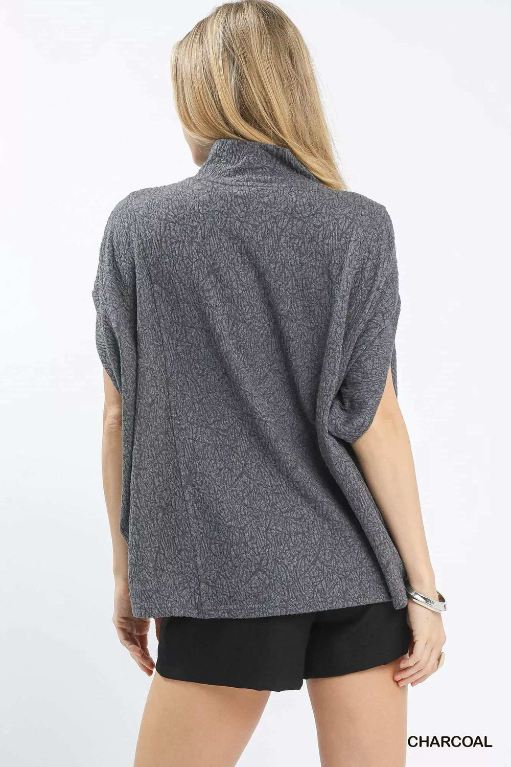 Umgee Textured Mock Neck Relaxed Top - Trendsi - Flyclothing LLC