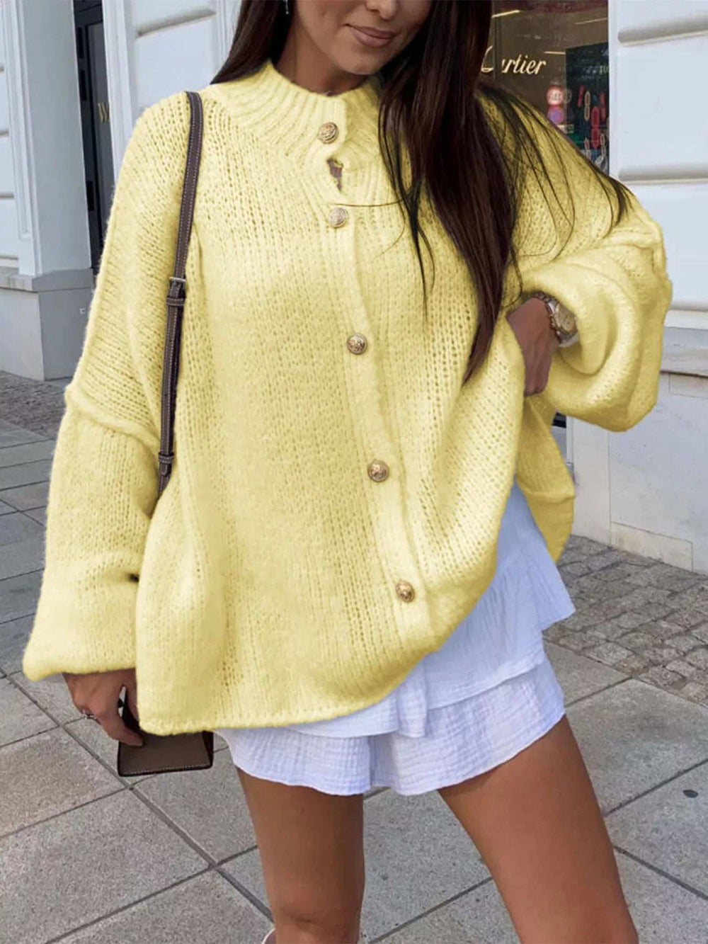 Oversized Knit Button-Down Batwing Sleeve Cardigan - Trendsi - Flyclothing LLC