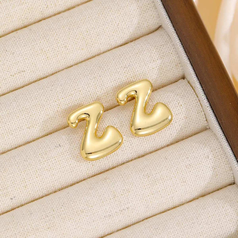 18K Gold-Plated Bubble Letter Stud Earrings - Trendsi - Flyclothing LLC