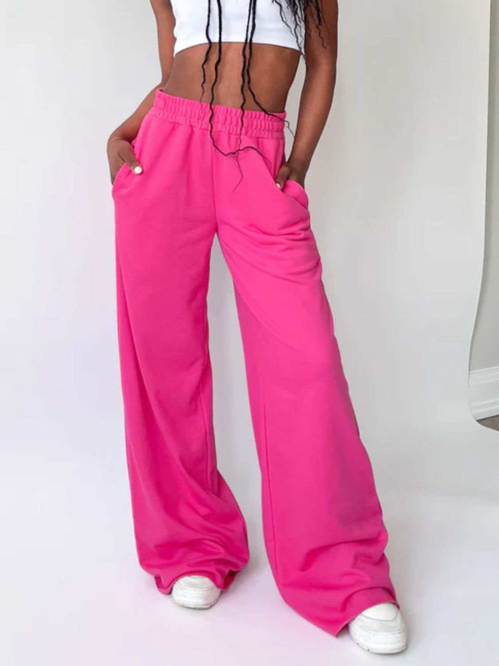 Elastic Waist Wide Leg Pants - Trendsi - Flyclothing LLC