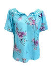 Full Size Printed Tie Neck Short Sleeve Blouse - Trendsi - Flyclothing LLC