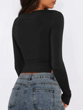 Tied Slit Round Neck Long Sleeve T-Shirt - Trendsi - Flyclothing LLC