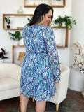 Double Take Full Size Printed Drawstring Waist Long Sleeve Dress - Trendsi - Flyclothing LLC