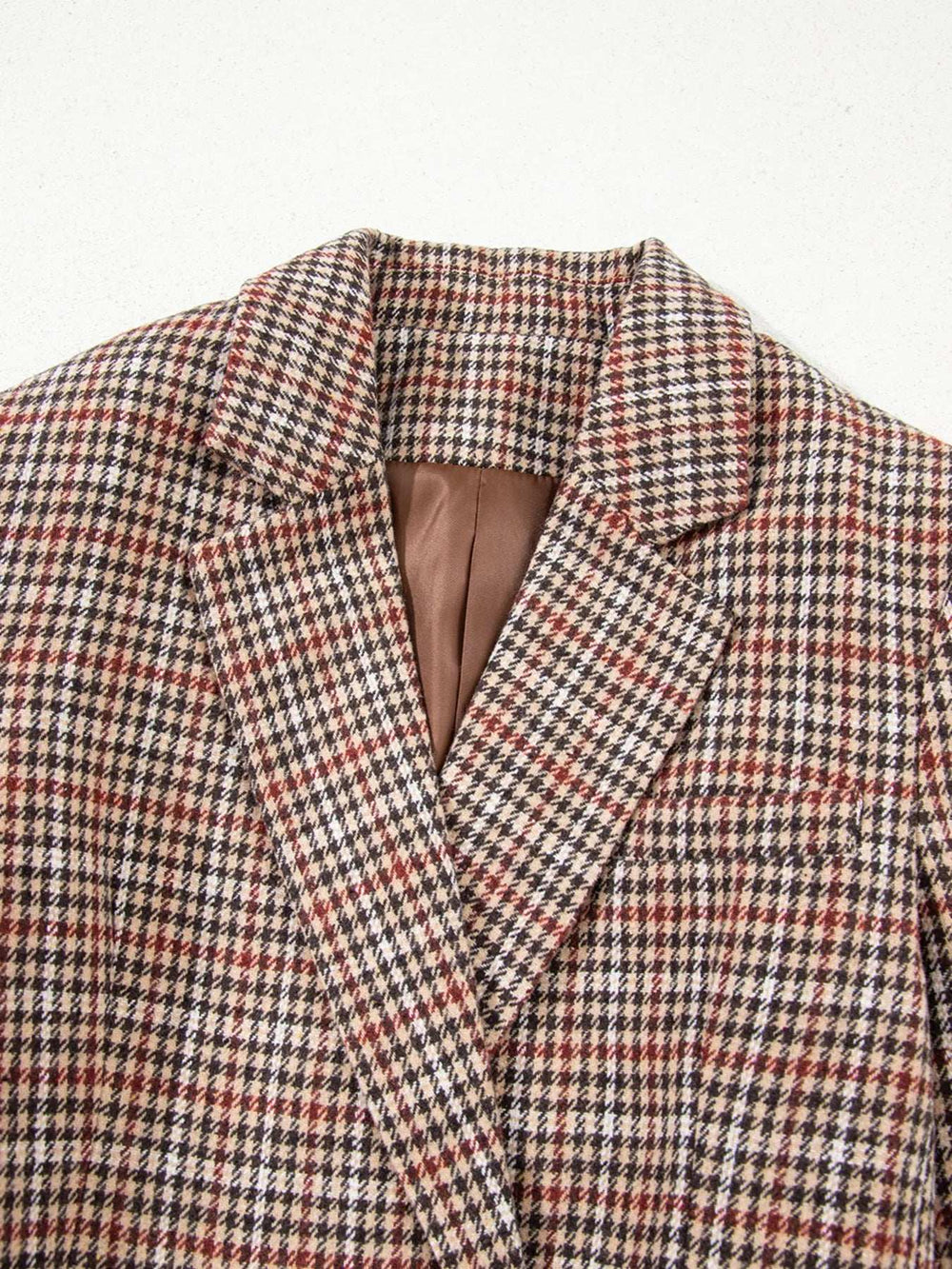 Houndstooth Lapel Collar Blazer - Trendsi - Flyclothing LLC