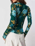 Floral Mock Neck Long Sleeve Top - Trendsi - Flyclothing LLC