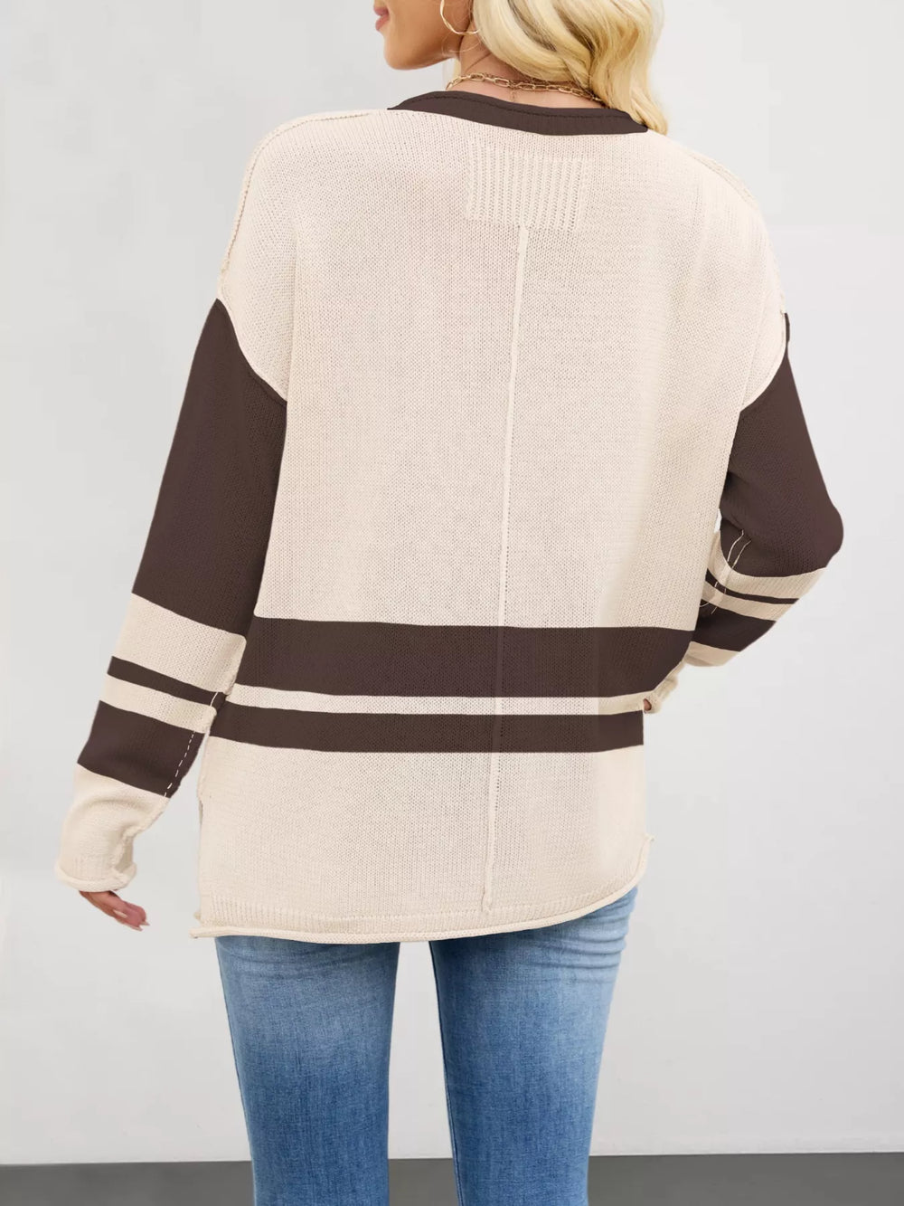 Color Block Side Slit Sweater - Trendsi - Flyclothing LLC