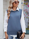 Buttoned Round Neck Sweater Vest - Trendsi - Flyclothing LLC