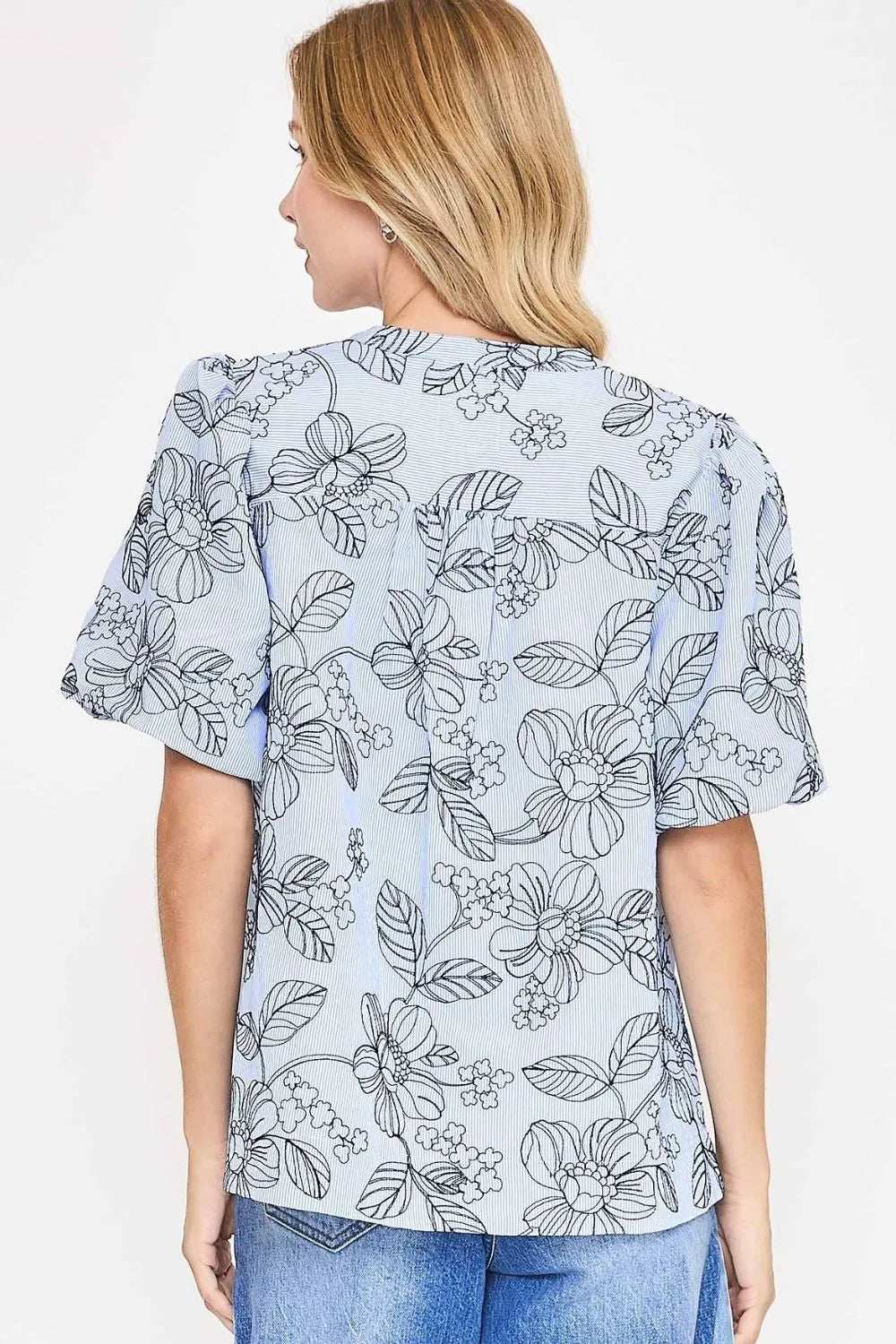 Umgee Floral Print Puff Sleeve Casual Blouse - Trendsi - Flyclothing LLC