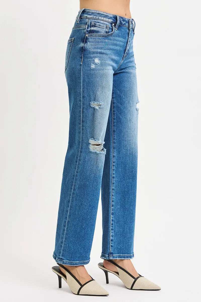 RISEN Full Size High Rise Ankle Straight Front Body Distressed Jeans Plus Size - Trendsi - Flyclothing LLC