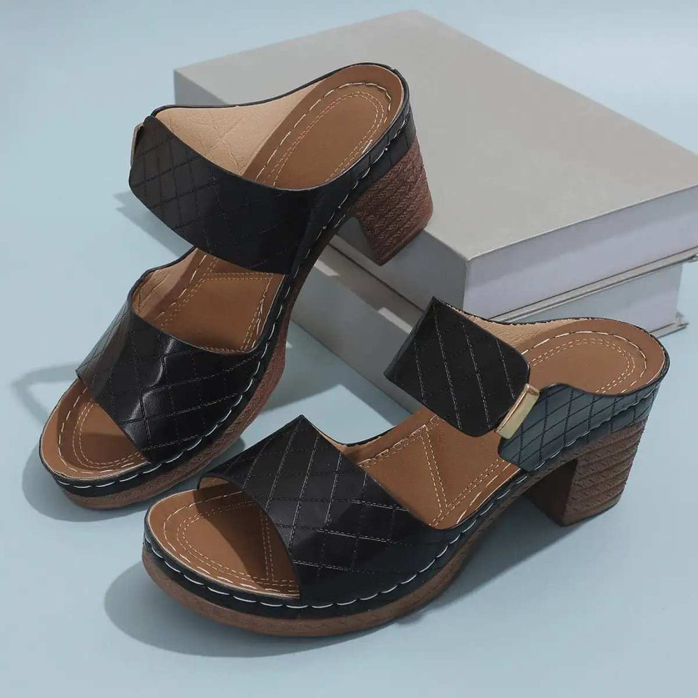 PU Leather Block Heel Sandals - Trendsi - Flyclothing LLC