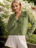 Frill Button Up Collared Neck Long Sleeve Cardigan - Trendsi - Flyclothing LLC