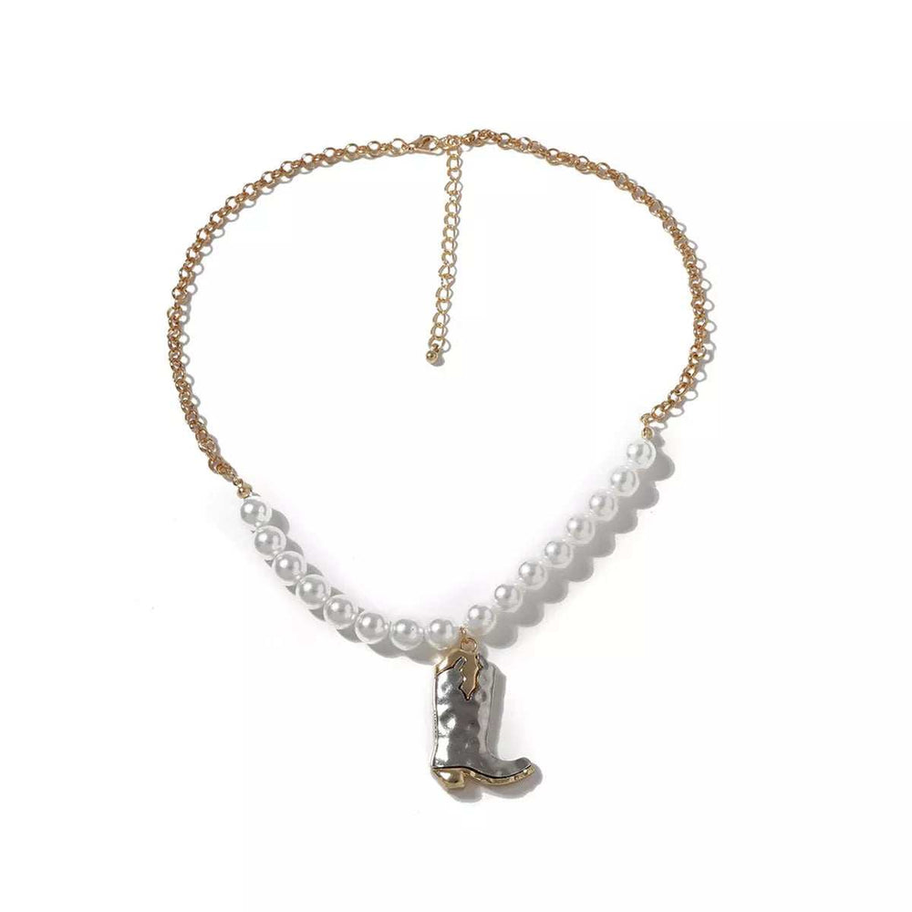 Western Style Pearl Boot Pendant Necklace - Trendsi - Flyclothing LLC