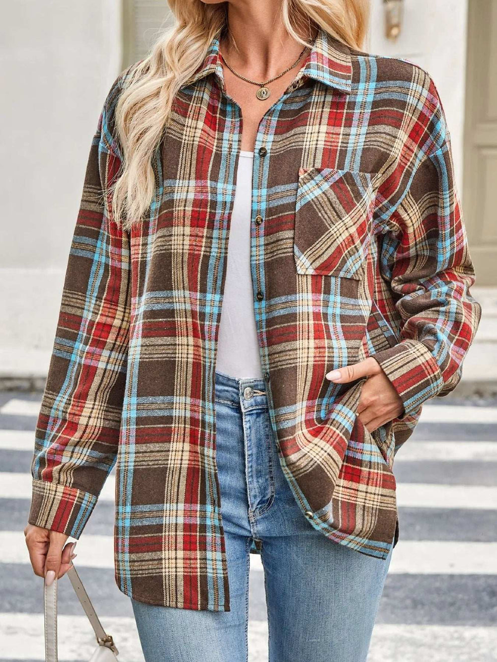 Plaid Button Up Long Sleeve Shirt - Trendsi - Flyclothing LLC