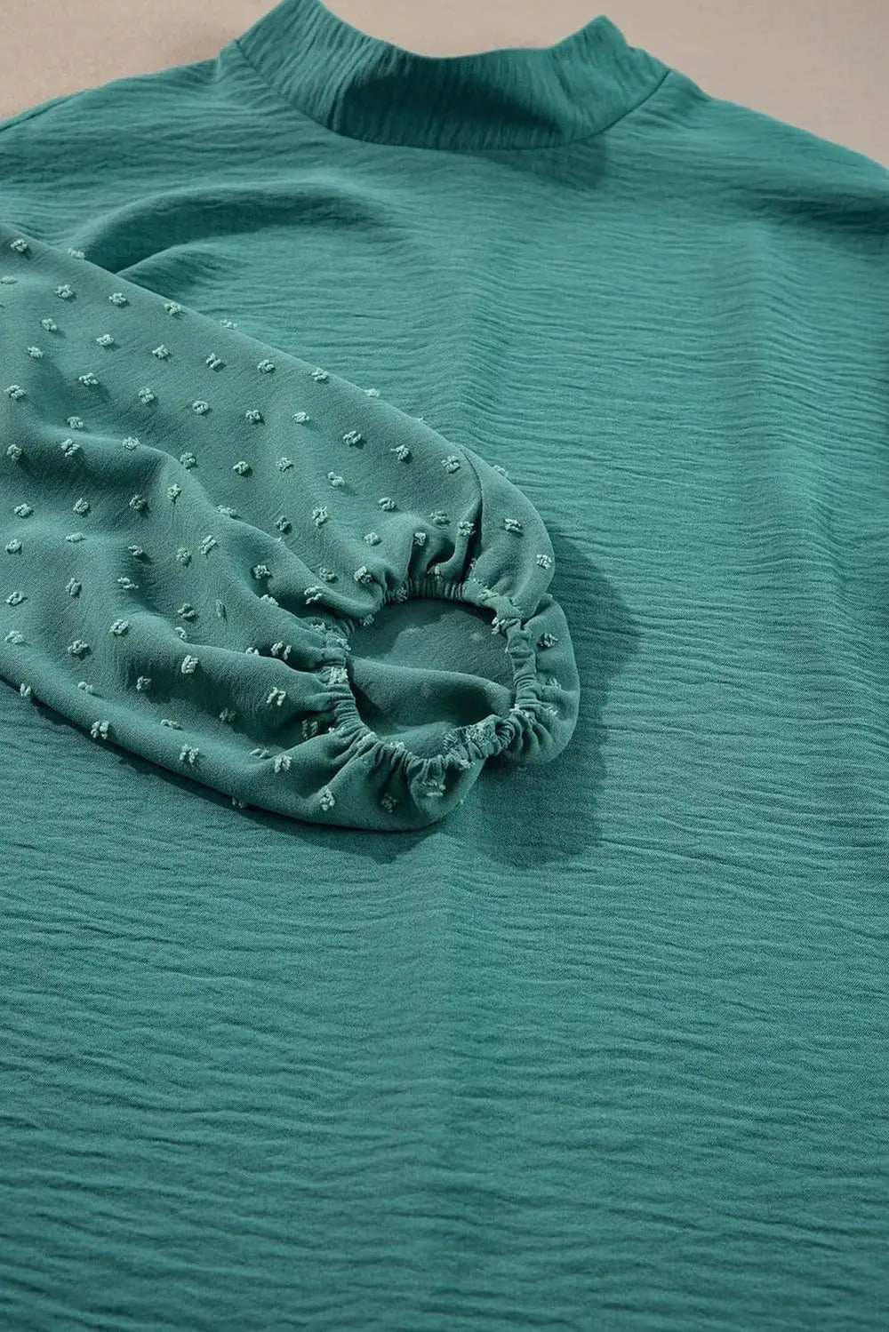 Swiss Dot Mock Neck Balloon Sleeve Blouse - Trendsi - Flyclothing LLC