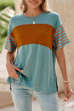 Striped Round Neck Short Sleeve T-Shirt - Trendsi - Flyclothing LLC