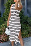Slit Striped Round Neck Sleeveless Midi Dress - Trendsi - Flyclothing LLC