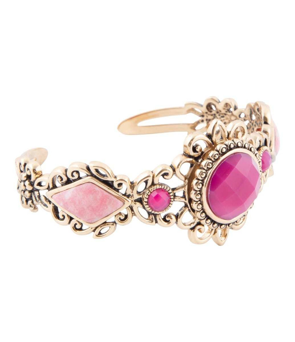 Embellished Pink Quartz Golden Cuff Bracelet - Barse Jewelry - Flyclothing LLC