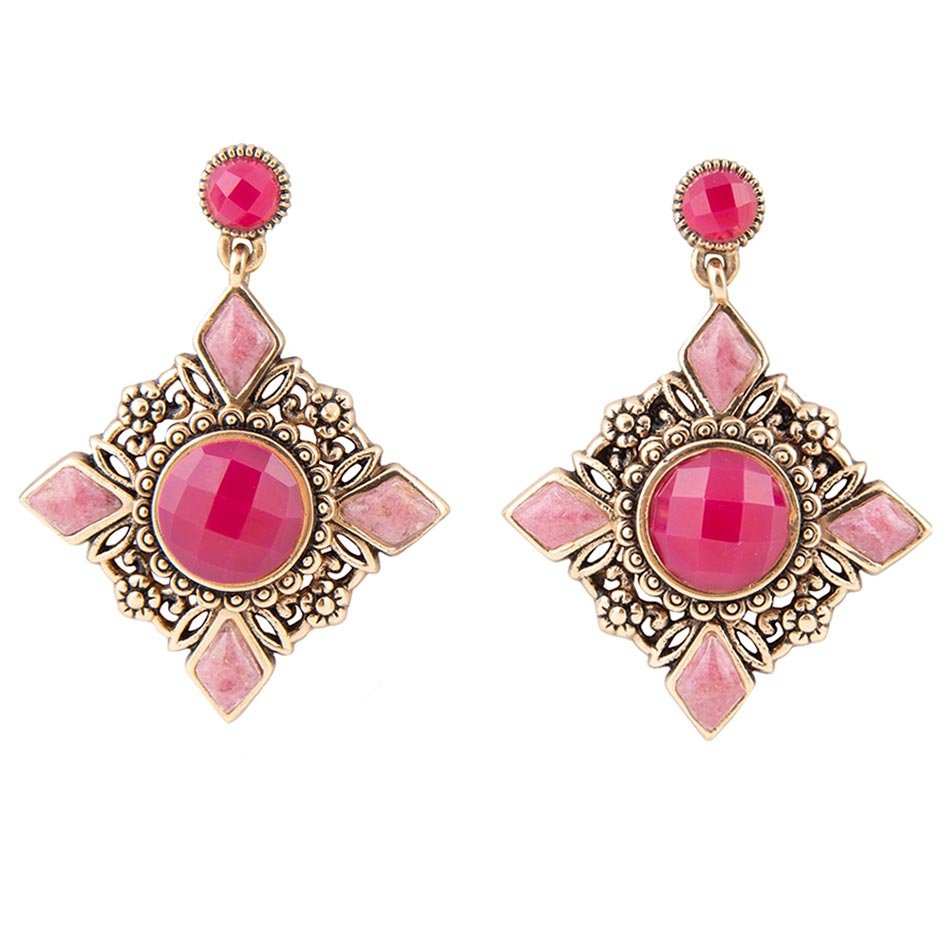 Embellished Pink Quartz Golden Post Drop Earrings - Barse Jewelry - Flyclothing LLC