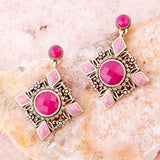 Embellished Pink Quartz Golden Post Drop Earrings - Barse Jewelry - Flyclothing LLC