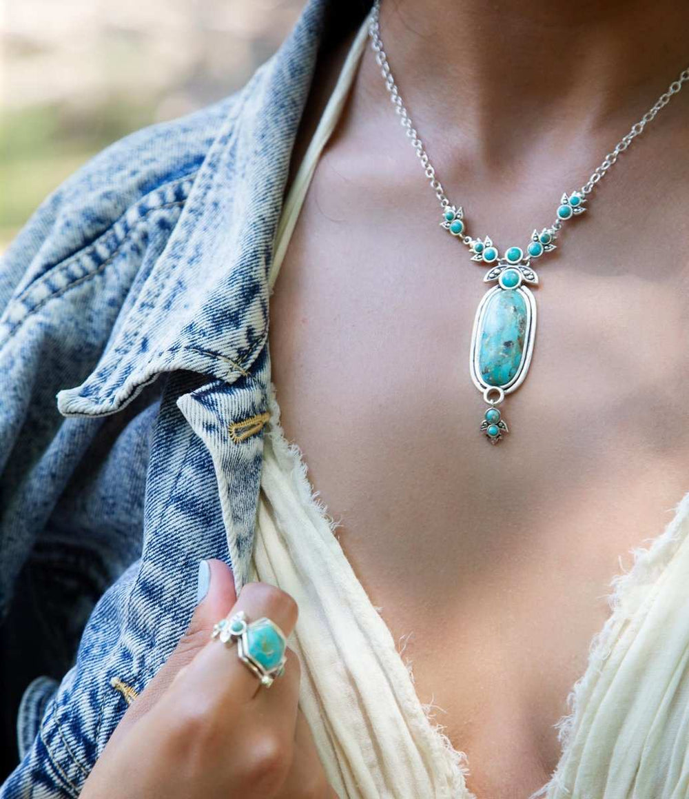 Emile Sterling Silver and Blue Turquoise Pendant Necklace - Barse Jewelry - Flyclothing LLC