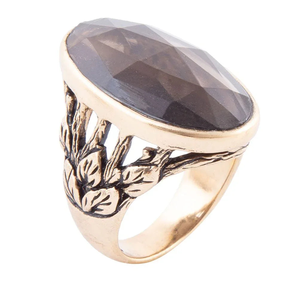 Enchanted Faceted Black Smoky Quartz Golden Ring - Barse Jewelry - Flyclothing LLC