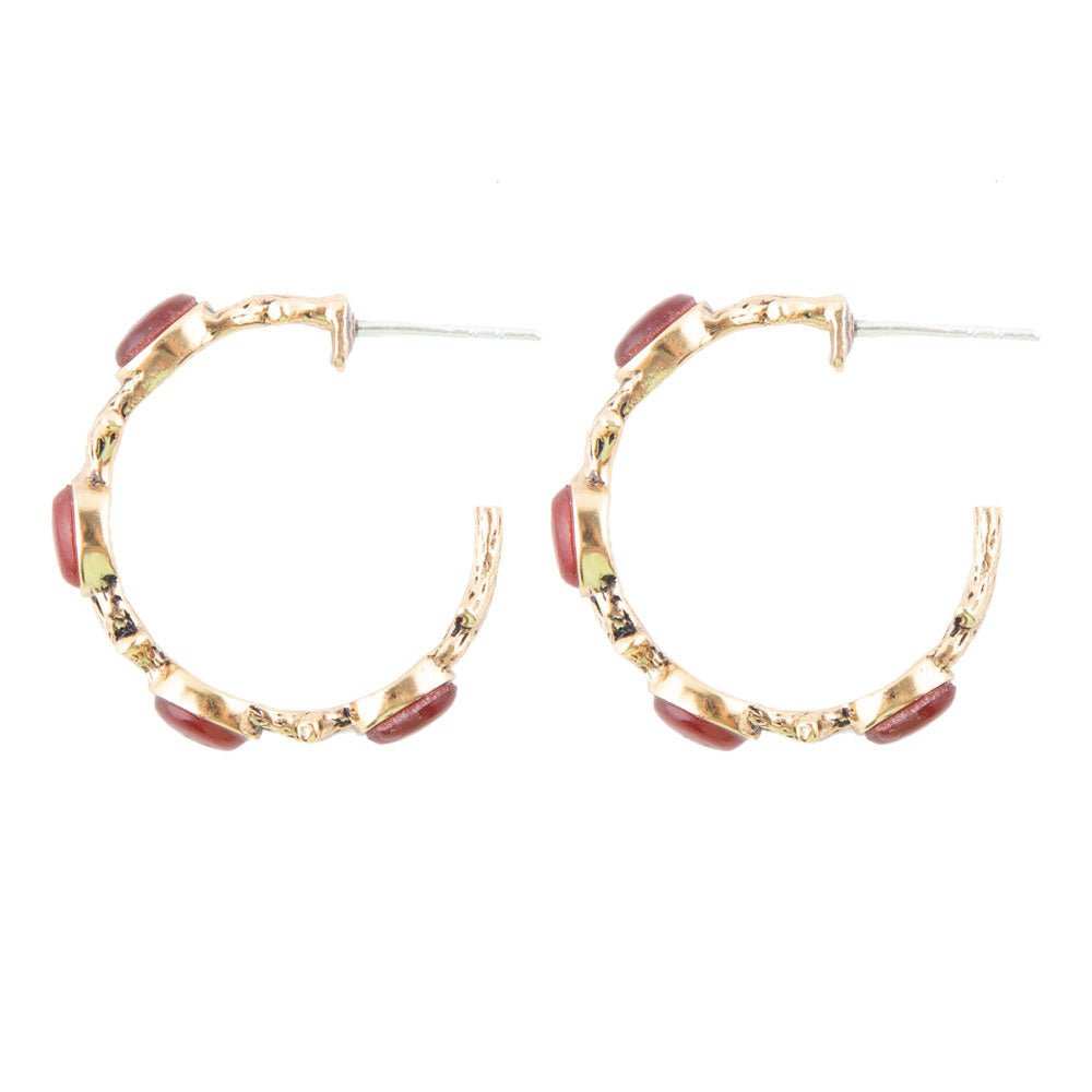 Enchanted Leaves Orange Amber Carnelian Golden Hoop Earrings - Barse Jewelry - Flyclothing LLC