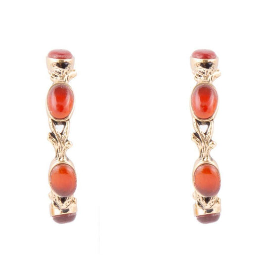 Enchanted Leaves Orange Amber Carnelian Golden Hoop Earrings - Barse Jewelry - Flyclothing LLC