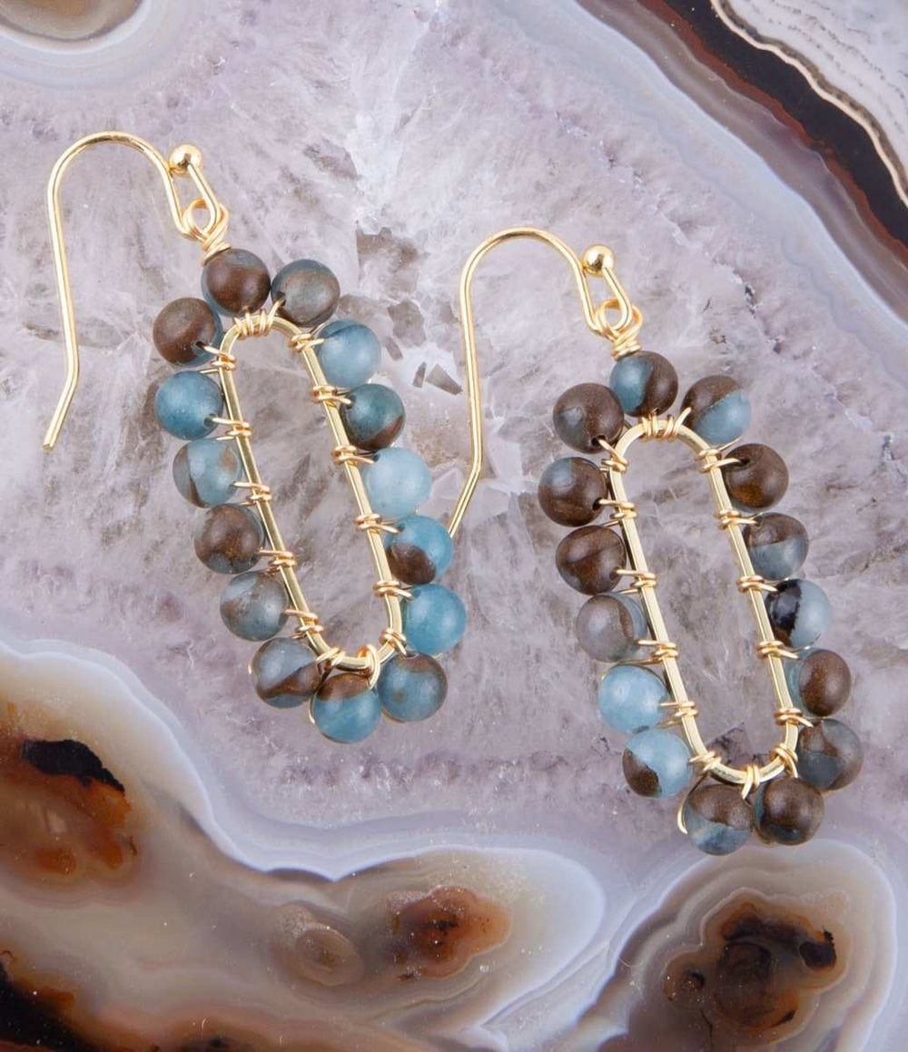 Endless Loop Blue Sponge Quartz Golden Earrings - Barse Jewelry - Flyclothing LLC
