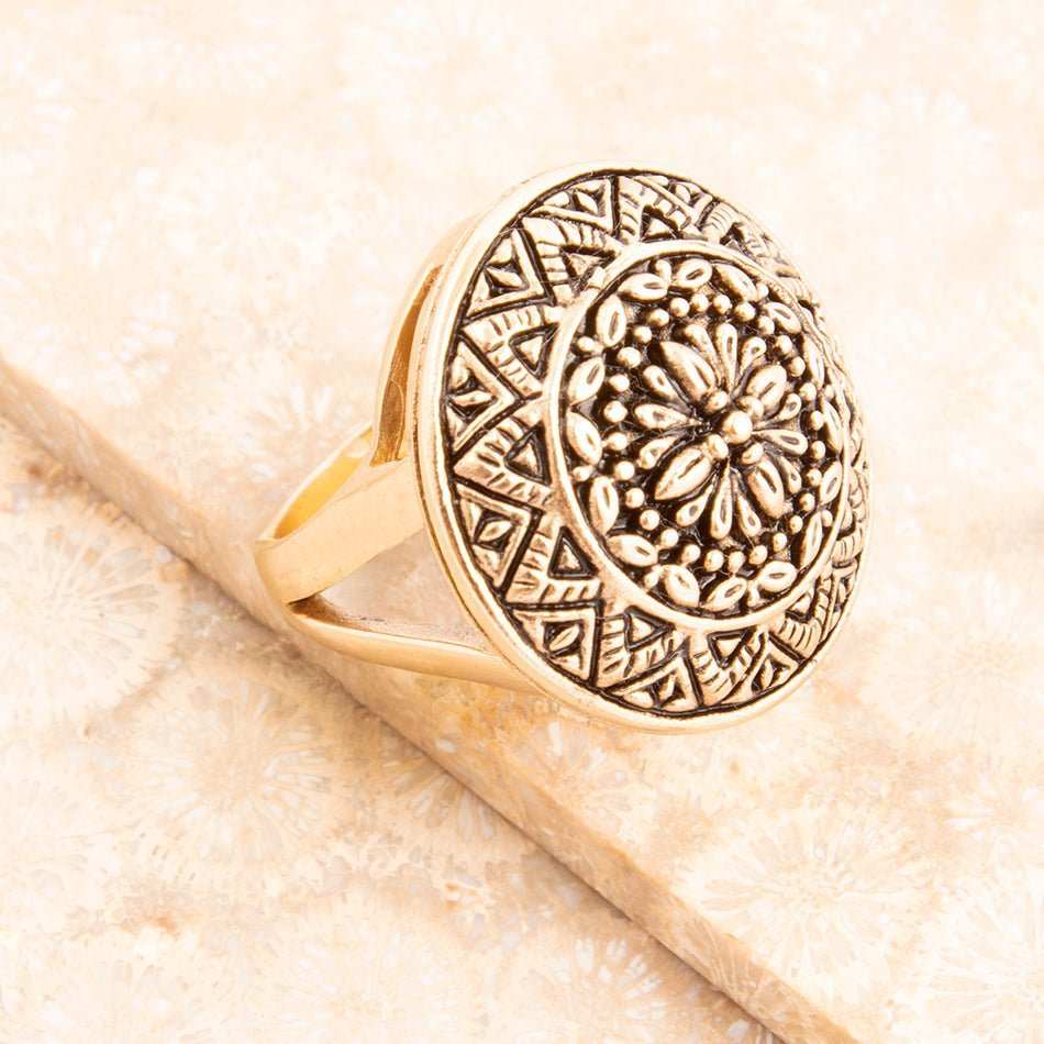 Engraved Golden Bronze Statement Ring - Barse Jewelry - Flyclothing LLC