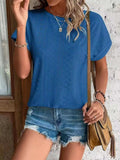 Eyelet Round Neck Short Sleeve Top - Trendsi - Flyclothing LLC