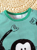 Children's Monkey Striped Top and Shorts Set - Trendsi - Flyclothing LLC