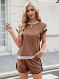 Contrast Round Neck Top and Shorts Set - Trendsi - Flyclothing LLC