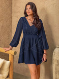 Lace Detail V-Neck Balloon Sleeve Mini Dress - Trendsi - Flyclothing LLC
