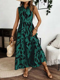 Printed Tie Waist Sleeveless Maxi Dress - Trendsi - Flyclothing LLC