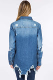 American Bazi Distressed Frayed Hem Denim Jacket - Trendsi - Flyclothing LLC