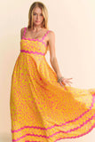 Davi & Dani Geo 2 Tone Printed Wavi Trim Tiered Maxi Dress - Trendsi - Flyclothing LLC