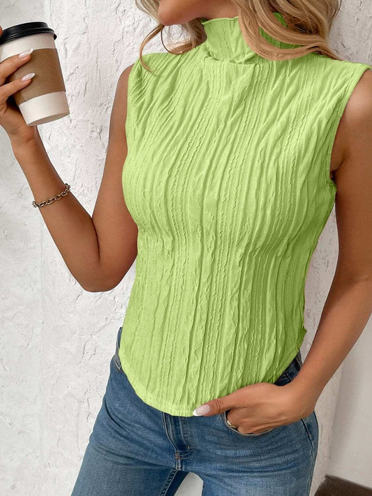 Texture Turtleneck Sleeveless Top - Trendsi - Flyclothing LLC