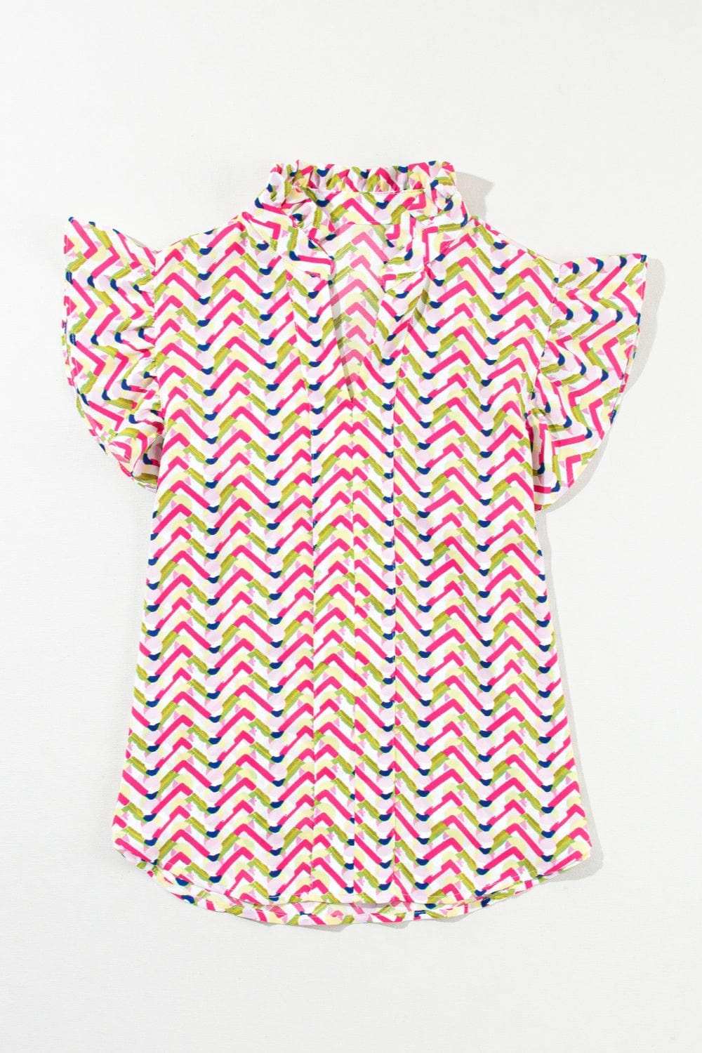 Ruffled Notched Cap Sleeve Blouse - Trendsi - Flyclothing LLC