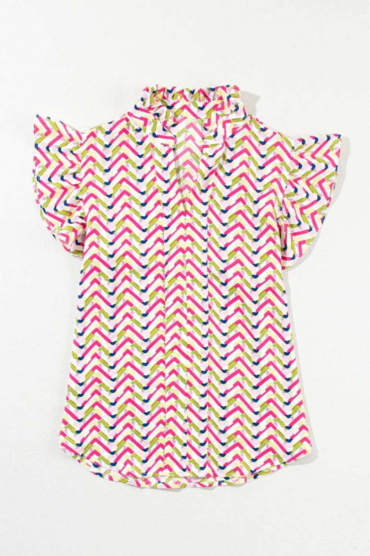 Ruffled Notched Cap Sleeve Blouse - Trendsi - Flyclothing LLC