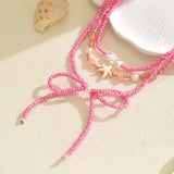 Beaded Three-Layered Necklace with Bow and Starfish Charms - Trendsi - Flyclothing LLC